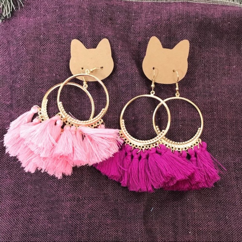 One pair hoop fringe earrings 3in nwot - Picture 2 of 8